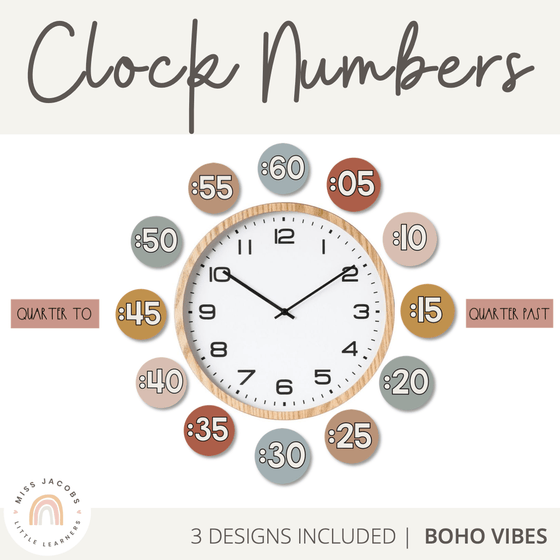 Modern BOHO VIBES Clock Labels | Neutral Tones - Miss Jacobs Little Learners