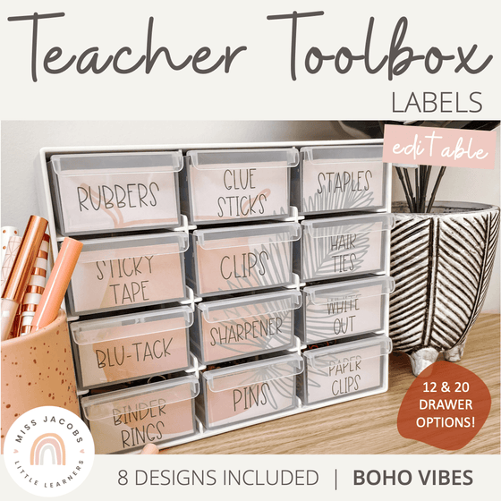 Modern Boho Vibes Teacher Toolbox Labels | Editable - Miss Jacobs Little Learners