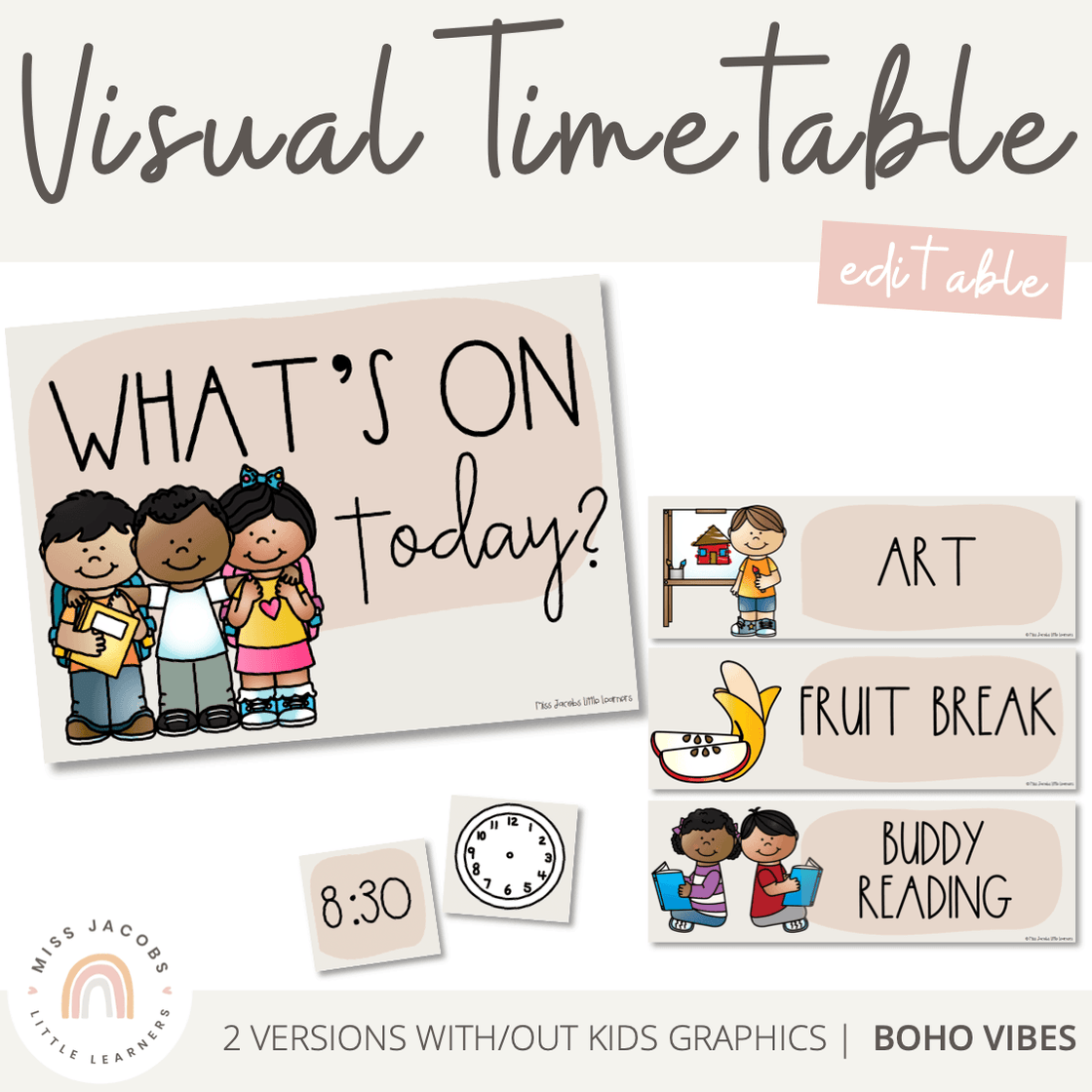 Visual Timetable Daily Schedule - Boho Vibes Classroom Decor – Miss ...