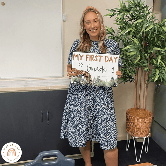 Modern Jungle First Day of School Sign - Miss Jacobs Little Learners