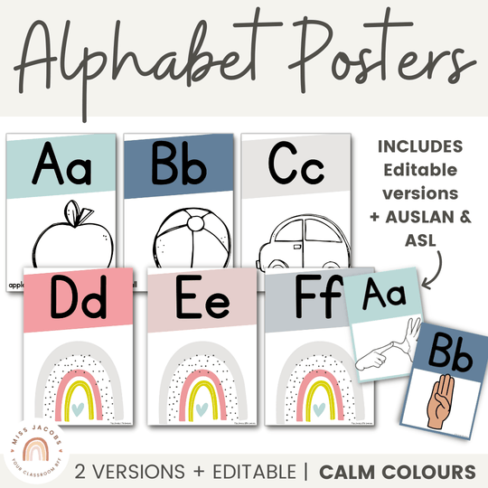 Alphabet Posters - Rainbow Calm Colors Decor