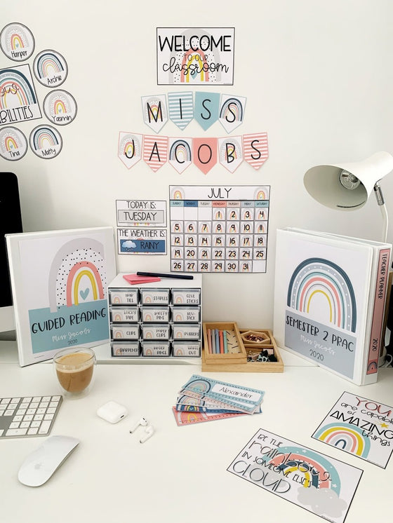 Modern Rainbow Classroom Decor Bundle | Calm Colors | EDITABLE - Miss Jacobs Little Learners