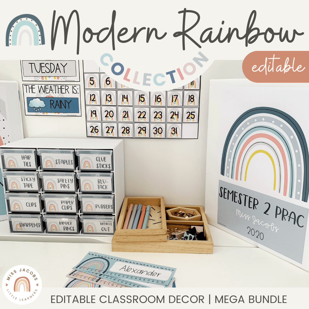 Modern Rainbow Classroom Decor Bundle | Calm Colors | EDITABLE - Miss ...