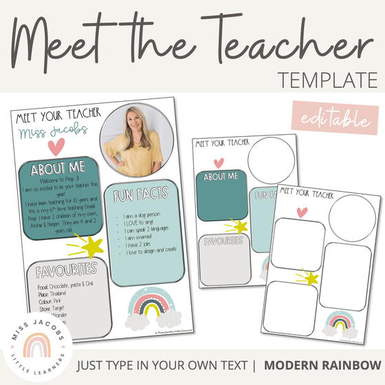 Modern Rainbow Meet the Teacher | Editable | Calm Colors Classroom Decor - Miss Jacobs Little Learners