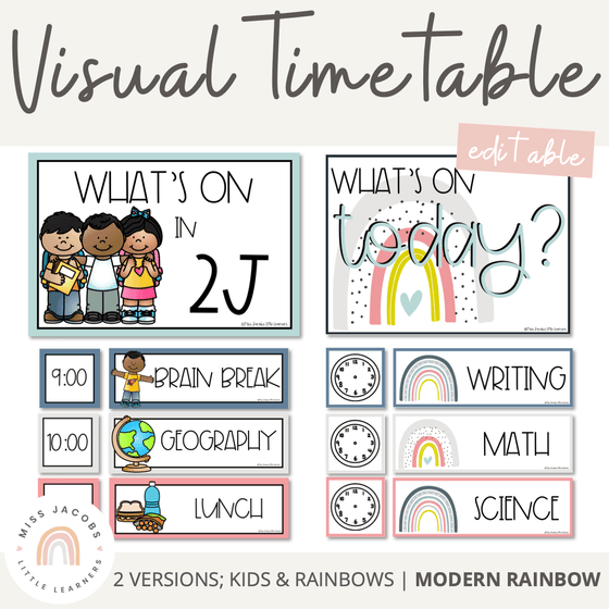 Modern Rainbow Visual Timetable | Editable Rainbow Daily Schedule - Miss Jacobs Little Learners