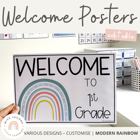 Modern Rainbow Welcome Posters | Editable Rainbow Welcome Posters - Miss Jacobs Little Learners