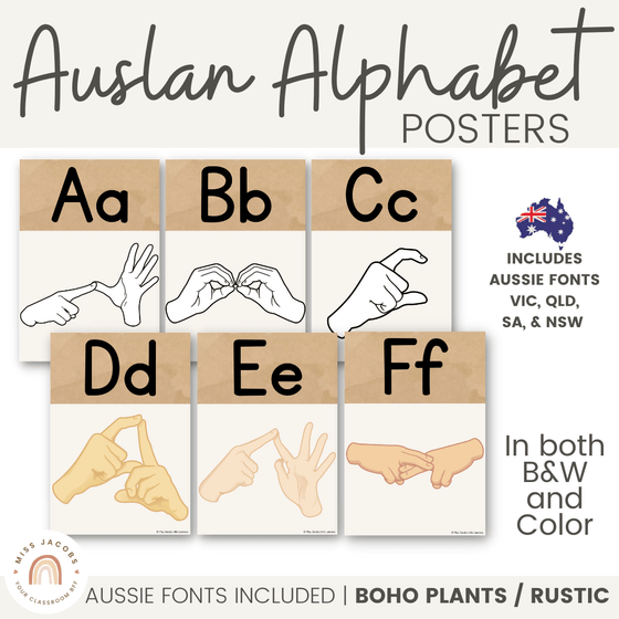 Modern Rustic AUSLAN Alphabet Posters - Miss Jacobs Little Learners