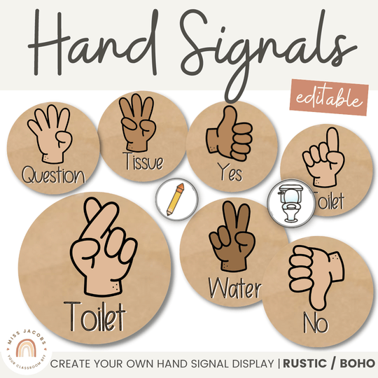 Hand Signals Posters - Boho Plants Classroom Decor