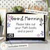Morning Meeting Slides | Google Slides with Timers | Daisy Gingham Pastels Classroom Decor | Editable - Miss Jacobs Little Learners