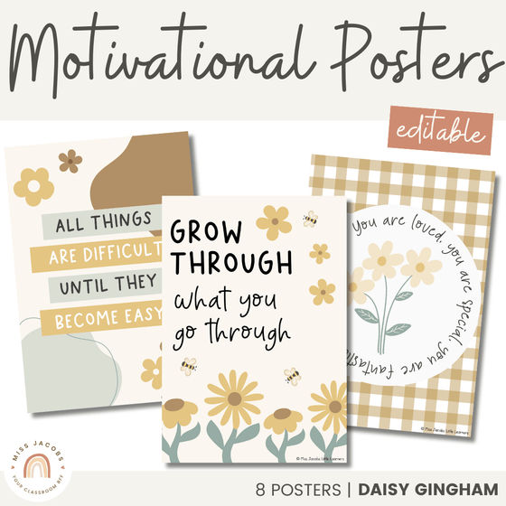 Motivational Classroom Posters | Growth Mindset Bulletin Board | Daisy Gingham | Editable - Miss Jacobs Little Learners
