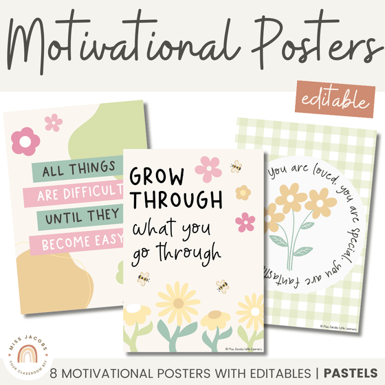 Motivational Classroom Posters | Growth Mindset Bulletin Board | Daisy Gingham Pastels | Editable - Miss Jacobs Little Learners