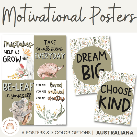 Motivational Posters | Positive Posters | Australiana Classroom Decor | Australian Flora and Fauna | Miss Jacobs Little Learners | Editable