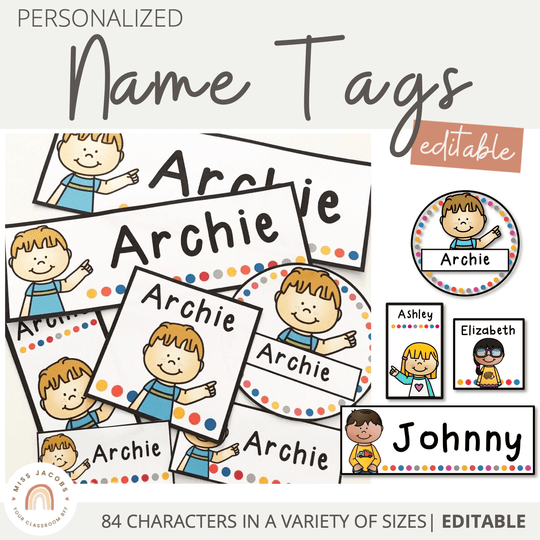 Cute Name Labels Bundle - Editable and Personalised | Student Name Tags