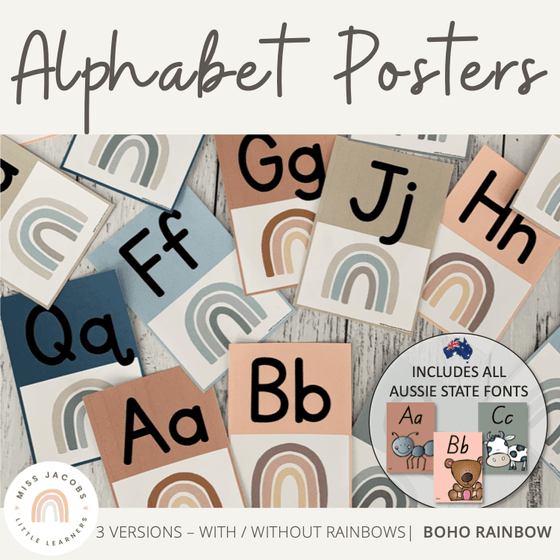 Neutral Boho Rainbow Alphabet Posters with Australian School Fonts - Miss Jacobs Little Learners