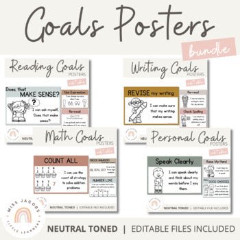 Neutral Toned Student Goal Posters Bundle | Neutral Classroom Decor - Miss Jacobs Little Learners
