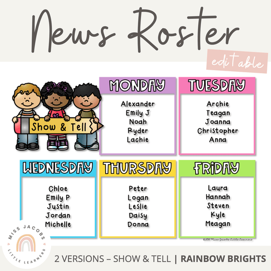 News Roster Show & Tell Display | Editable