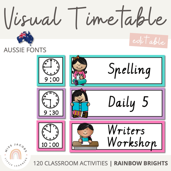 NSW Font Visual Timetable | Editable | Rainbow Brights | Aussie Fonts - Miss Jacobs Little Learners