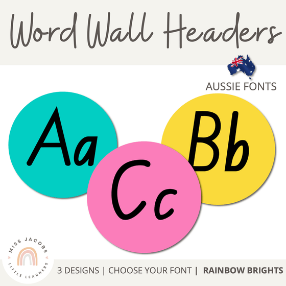 NSW Foundation Font Word Wall Alphabet Headers | Rainbow Theme - Miss Jacobs Little Learners