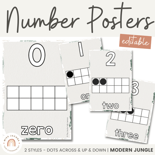 Number Posters Math with Ten Frames - Modern Jungle Decor