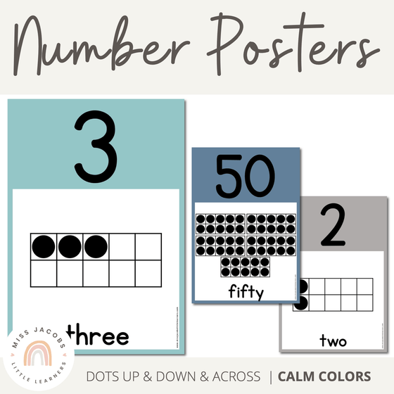 Number Posters | MODERN RAINBOW Color Palette | Calm Colors Decor - Miss Jacobs Little Learners