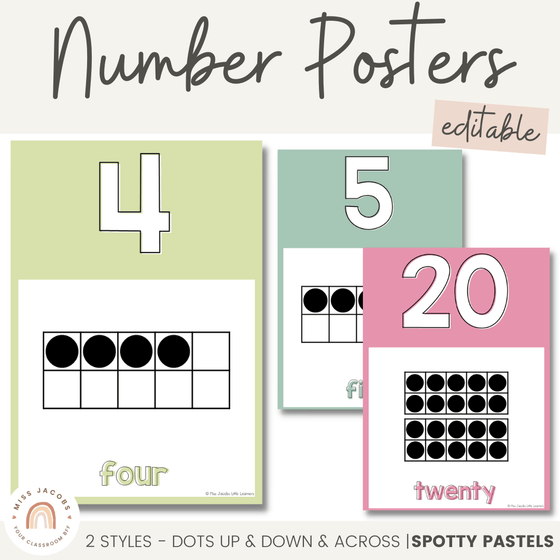 Number Posters | PASTELS | EDITABLE - Miss Jacobs Little Learners
