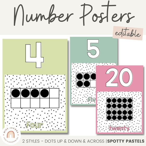 Number Posters | SPOTTY PASTELS | EDITABLE - Miss Jacobs Little Learners