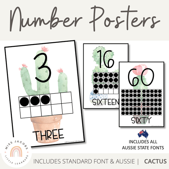 Number Posters | Ten Frames | Cactus & Succulent Theme - Miss Jacobs Little Learners