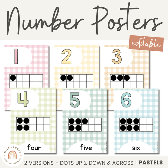 Number Posters with Ten Frames | Daisy Gingham Pastels | Editable Decor - Miss Jacobs Little Learners