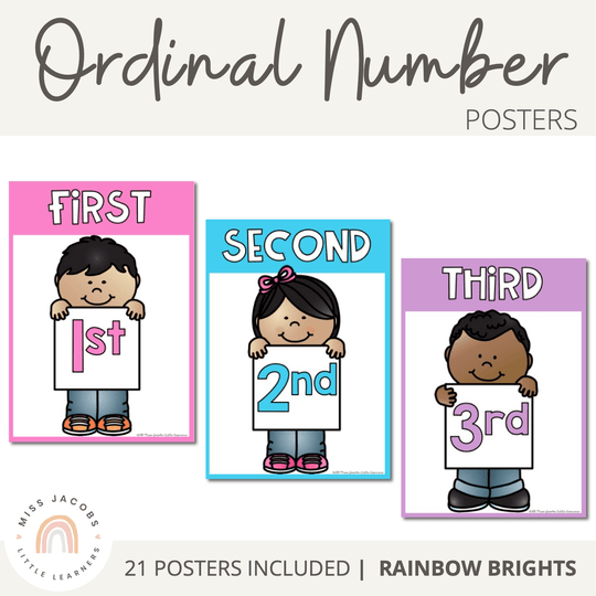 Ordinal Number Posters - Rainbow Classroom Decor