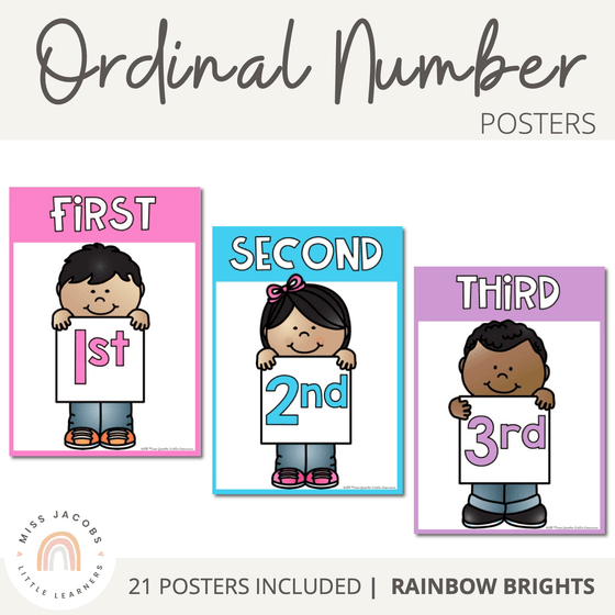 Ordinal Number Posters - Rainbow Classroom Decor - Miss Jacobs Little Learners