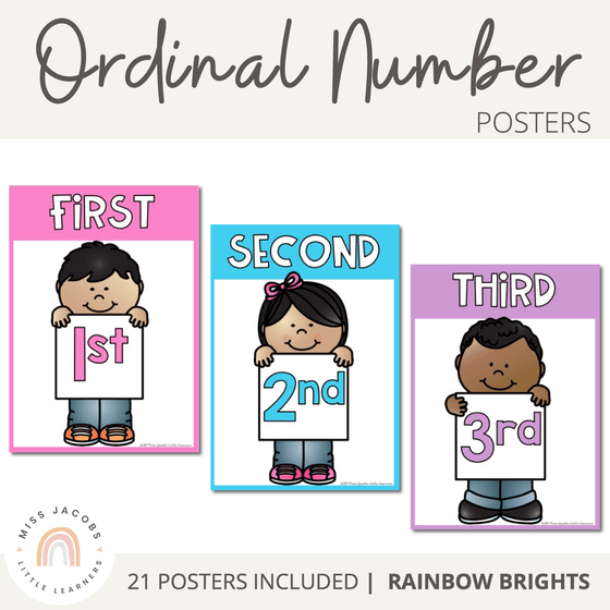 Ordinal Number Posters - Rainbow Classroom Decor