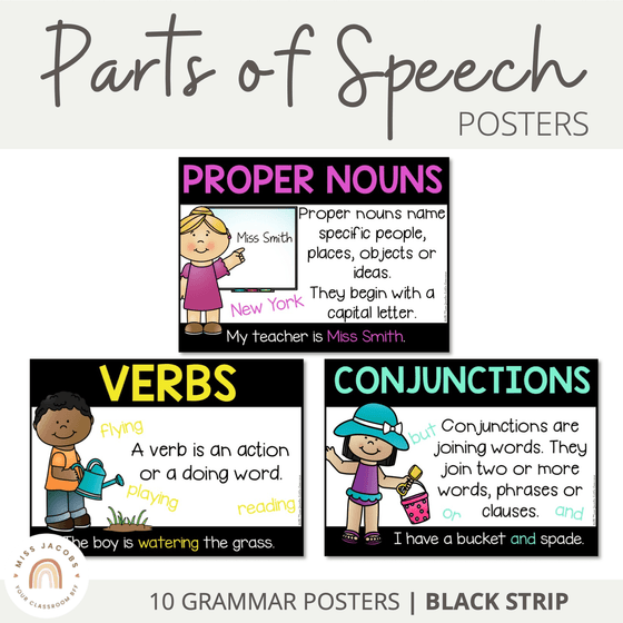 Parts of Speech Posters | Black Strip - Miss Jacobs Little Learners