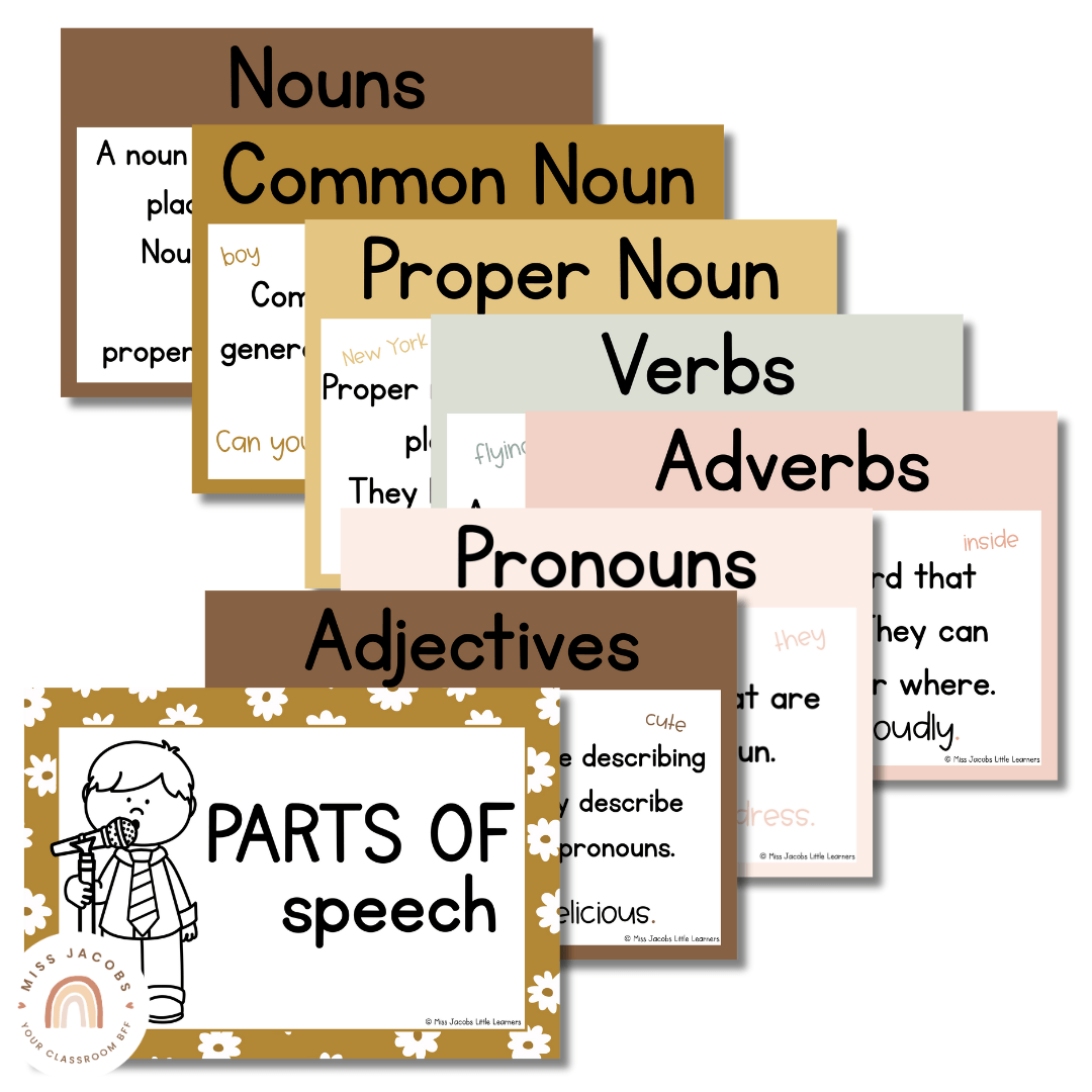 Parts of Speech Posters | Daisy Gingham Neutrals English Classroom Dec ...