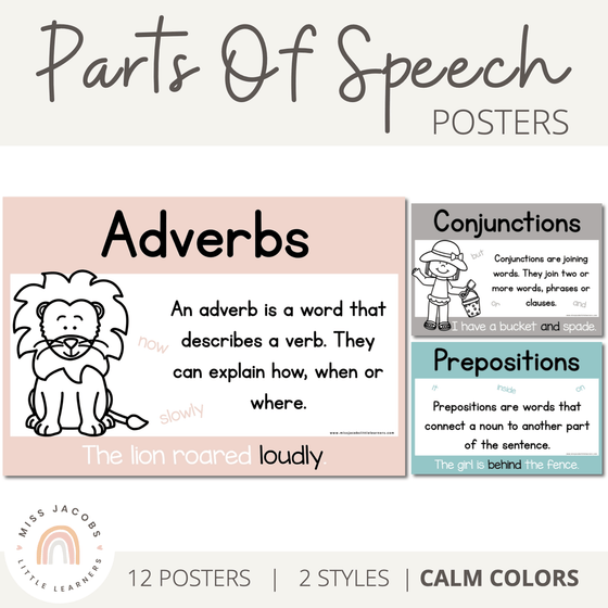 Parts of Speech Posters | MODERN RAINBOW Color Palette | Calm Colors Decor - Miss Jacobs Little Learners