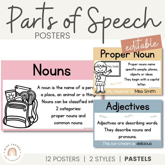 Parts of Speech Posters | PASTELS - Miss Jacobs Little Learners