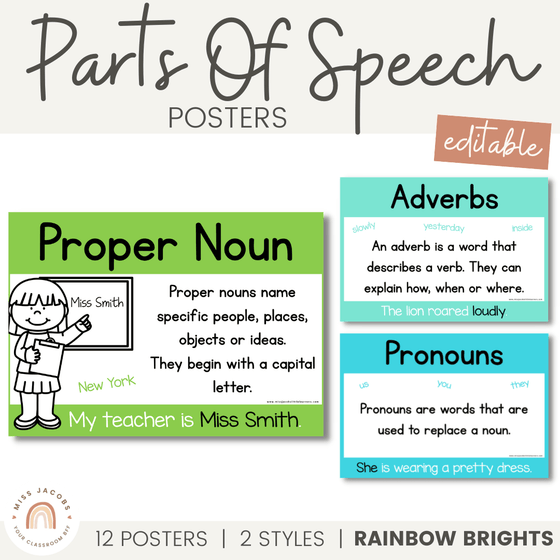PARTS OF SPEECH POSTERS | RAINBOW BRIGHTS - Miss Jacobs Little Learners