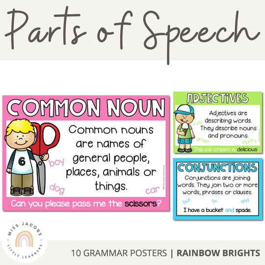 Parts of Speech Posters | Rainbow Classroom Decor