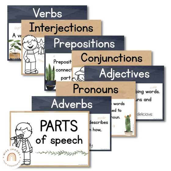 Parts of Speech Posters | Rustic BOHO PLANTS decor - Miss Jacobs Little Learners