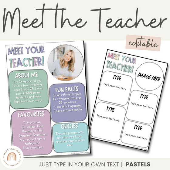 PASTELS | Meet the Teacher | Editable - Miss Jacobs Little Learners