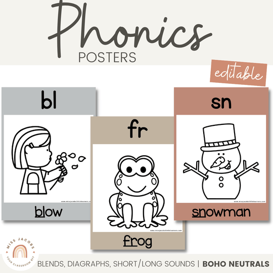Phonics Posters - Boho Neutrals Theme
