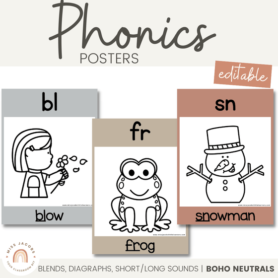 Phonics Posters | Editable | Neutral Colour Palette - Miss Jacobs Little Learners