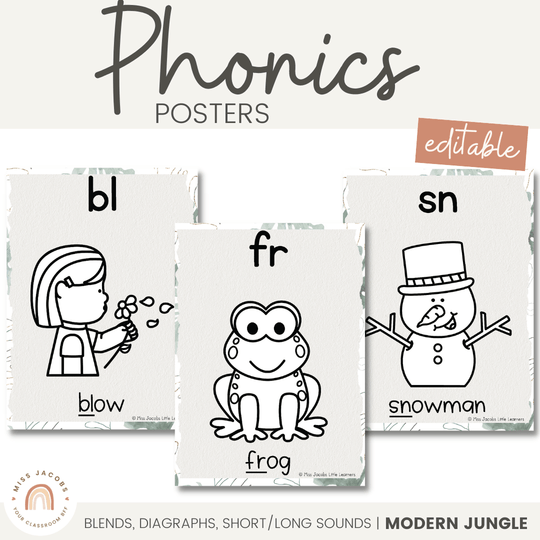 Phonics Posters - Modern Jungle Classroom Decor