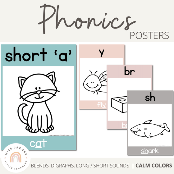 Phonics Posters | MODERN RAINBOW Color Palette | Calm Colors Decor - Miss Jacobs Little Learners