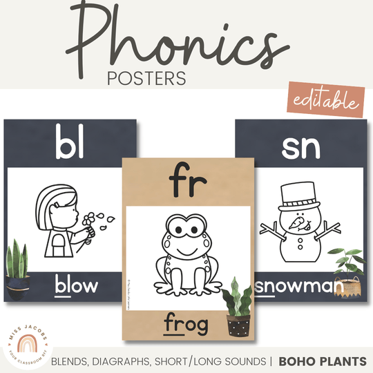Phonics Posters - Boho Plants Classroom Decor