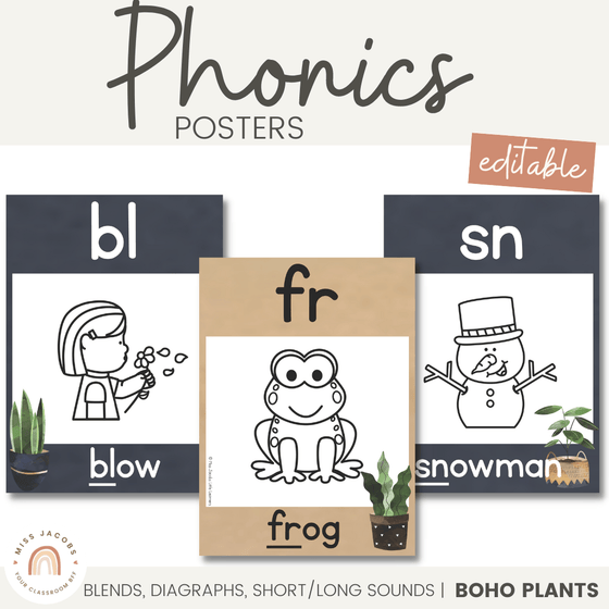 Phonics Posters | Rustic BOHO PLANTS decor - Miss Jacobs Little Learners