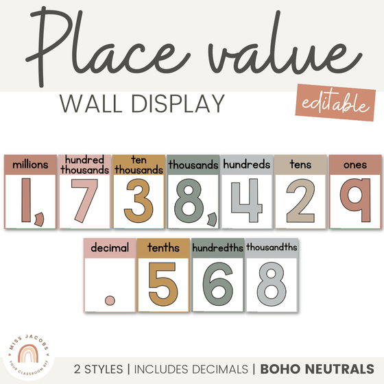 Place Value Display | Editable | Neutral Color Palette - Miss Jacobs Little Learners