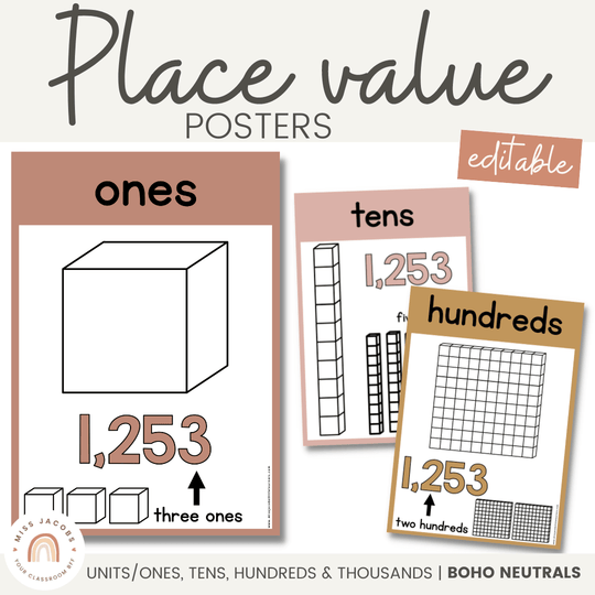 Place Value Posters - Base 10 Blocks - Boho Neutrals Theme