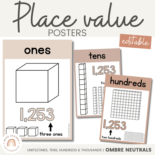 Place Value Posters | Ombre Neutral Math Classroom Decor