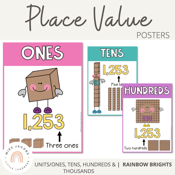 Place Value Posters | Rainbow Theme - Miss Jacobs Little Learners