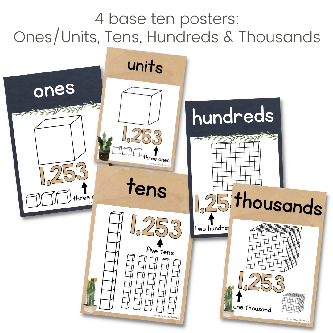 Place Value Posters - Base 10 Blocks - Boho Plants Decor – Miss Jacobs ...